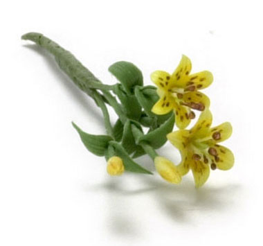 Dollhouse Miniature Tiger Lily, 2 Large Stem, Yellow